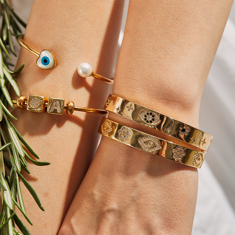 Turkish Hand Evil Eye Cuff Adjustable Bangle Jewelry.