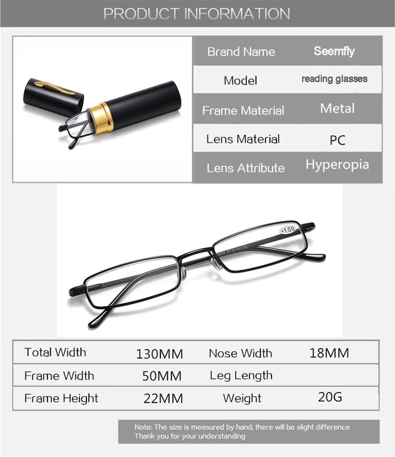 Unisex Reading Glasses With Case Diopter