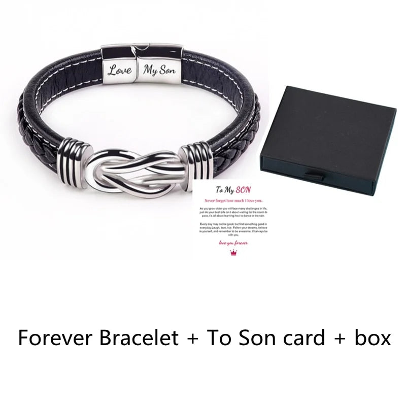 "To My Son" Leather Bracelet With Card Box Love You Forever.