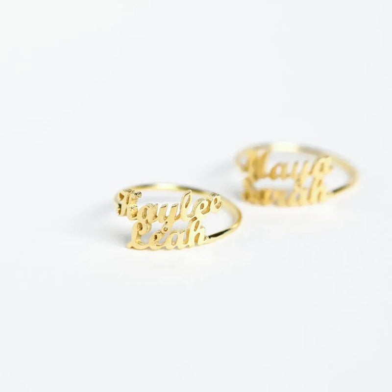 Personalised Custom Double Names Ring Gold